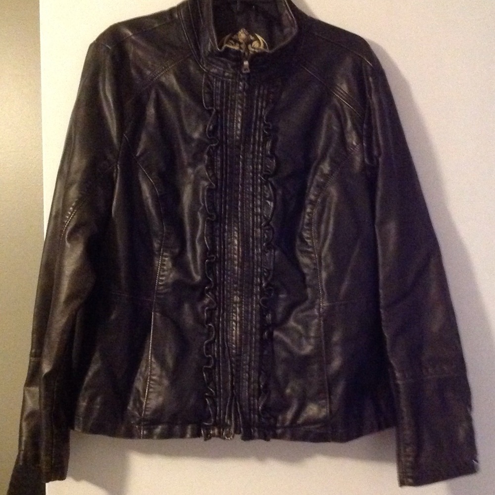 Faux leather, black metallic jacket.  Size XL